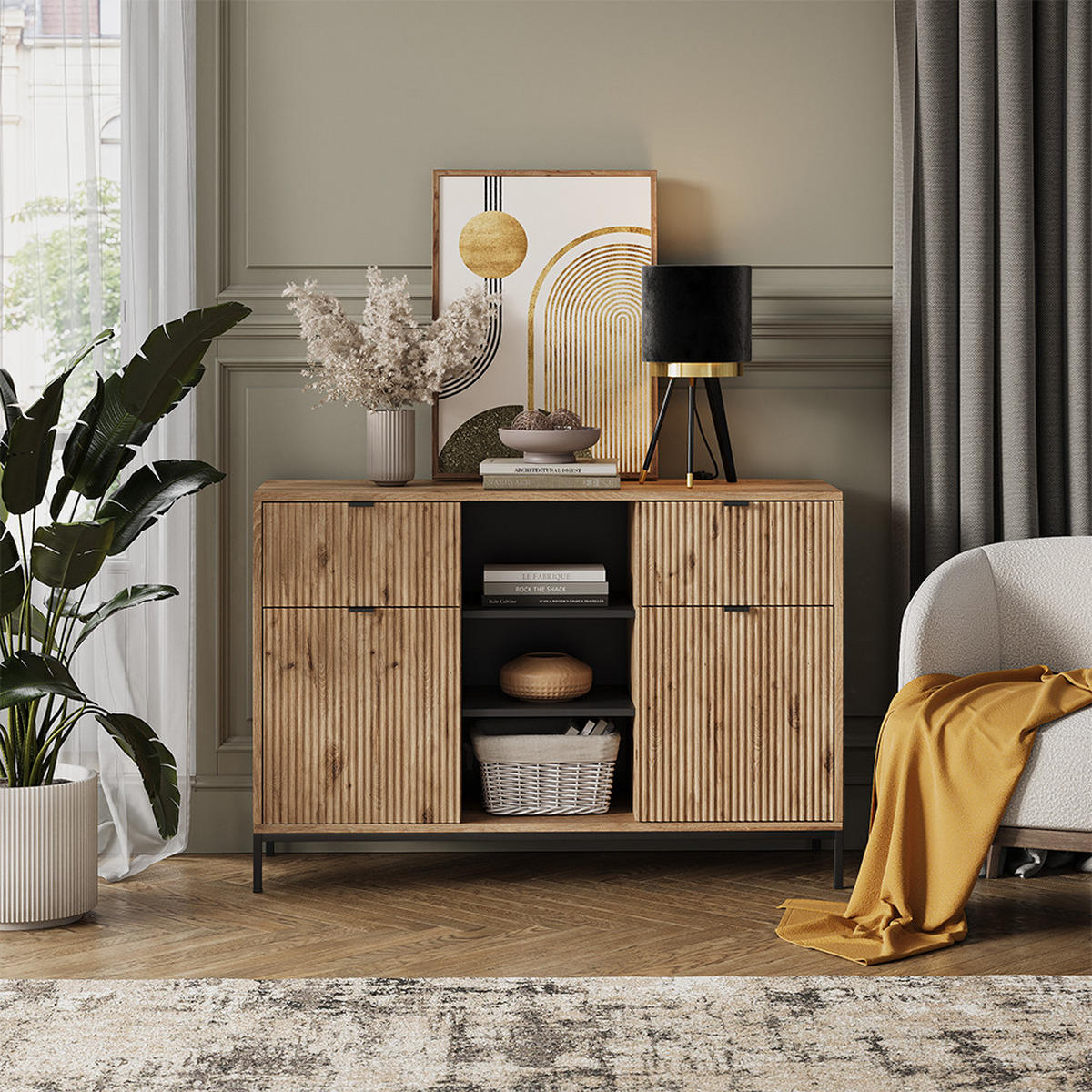 KOMMODE Eliza Viking Oak 120 x 81.2 cm mit 2 Schubladen und 2 Türen - Eichefarben, Holzwerkstoff (120/81.2/40cm) - Vicco