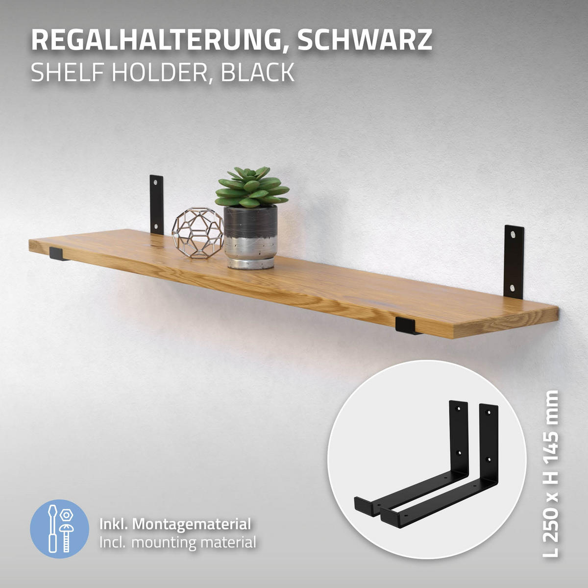 REGALHALTERUNG - Schwarz, Metall (14.5/4/26cm) - ML-DESIGN