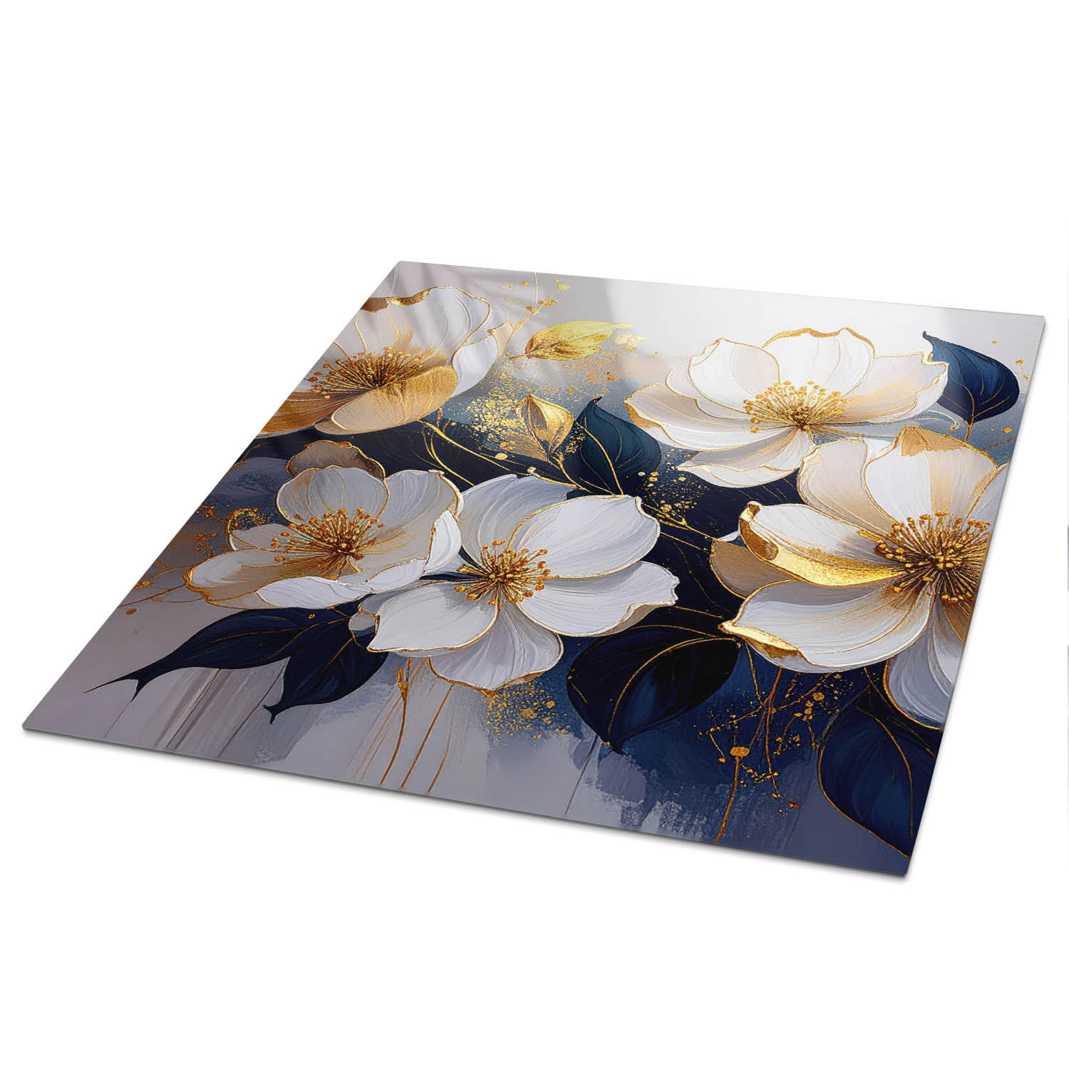 TISCHPLATTE 50x50 cm – Florale Eleganz - Beige, Glas (50/50/0.4cm) - Wallfluent