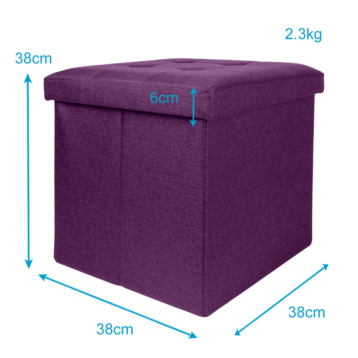 SITZHOCKER Faltbar mit Stauraum 38/38/38 cm (Lila) - Lila, Textil (38/38/38cm) - Intirilife