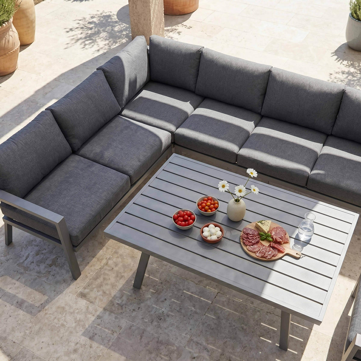 GARTENSET 8-Sitzer, Grau - Grau, Metall - Oviala