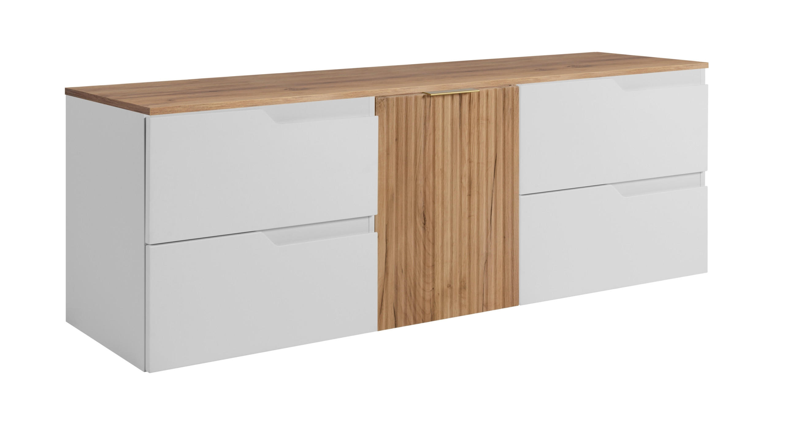 WASCHBECKUNTERSCHRANK MODERN 160 cm mit Arbeitsplatte Farbe: Eichen Craft mit geriffelter Vorderseite Farbe: Eichen Craft - Weiß - Weiß, Holzwerkstoff (160/57/46cm) - Rodan