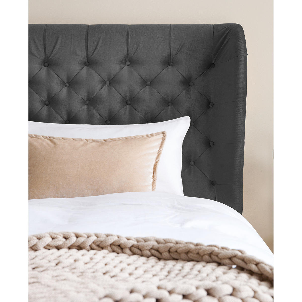 POLSTERBETT - Samt - Grau, Textil (180/200cm) - home24