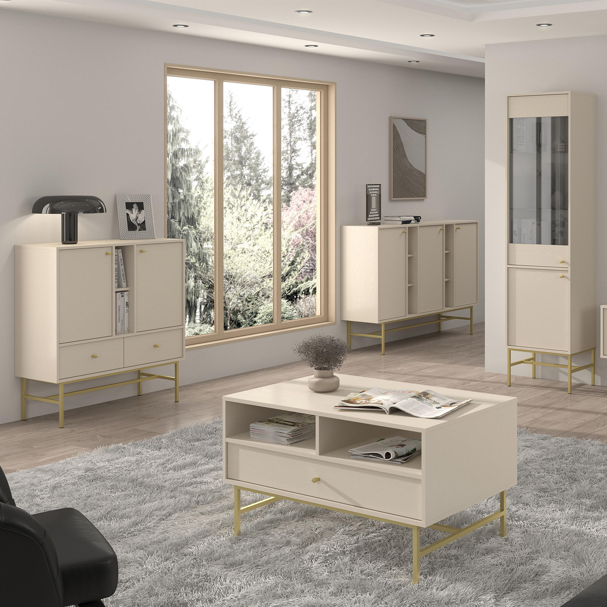 KOMMODE FLOREN, Creme/Gold - Creme, Holzwerkstoff/Metall (100.2/107.5/40.8cm) - KONSIMO®