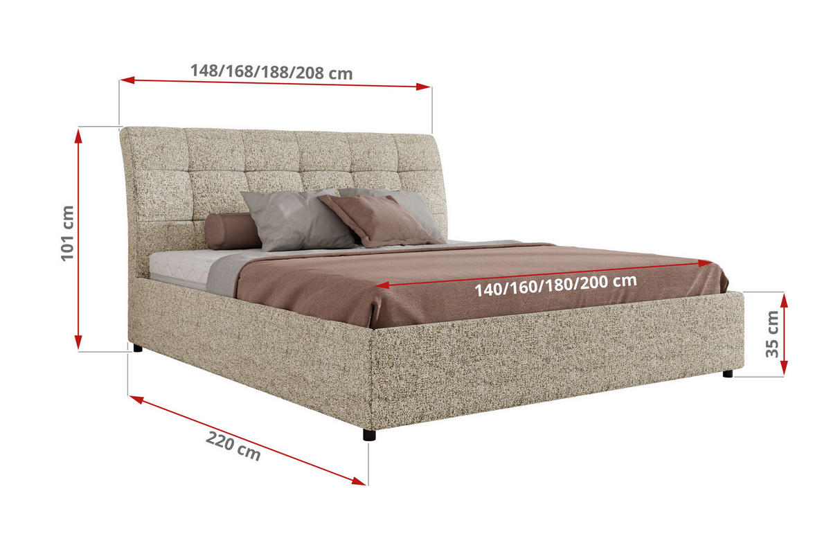 POLSTERBETT GALA CLASSIC 140/200 - Beige Strukture - ohne Matratze - Beige, Textil (140/200cm) - MKS