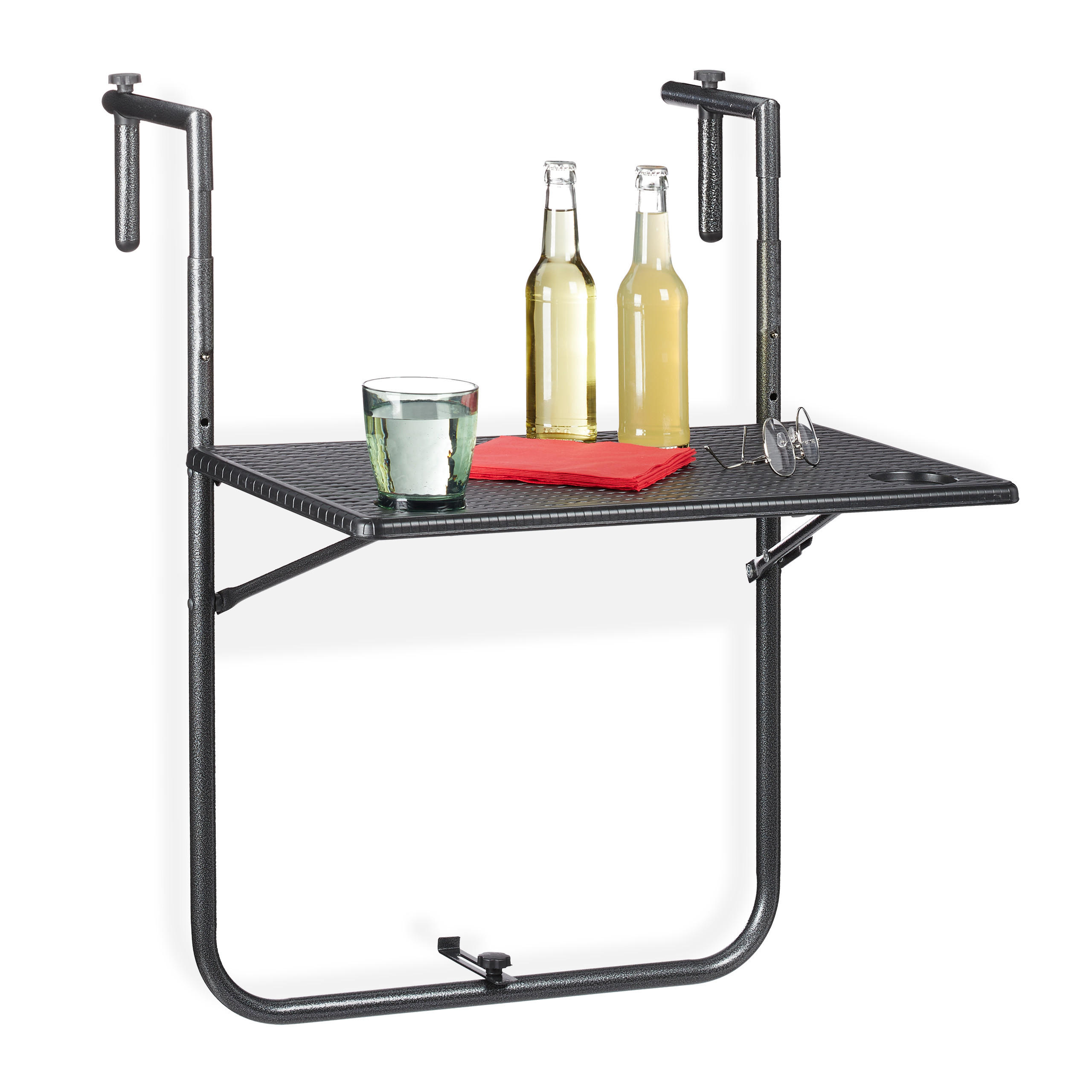 BALKONHÄNGETISCH - Schwarz, Kunststoff/Metall (59/59.5/83cm) - Relaxdays