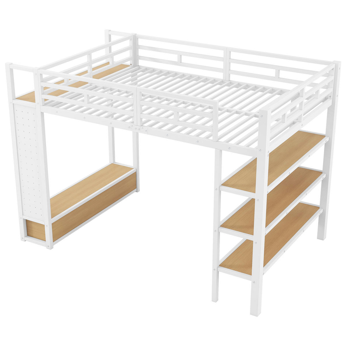 HOCHBETT 140/200 cm in Weiß mit Kleiderschrank, 2 Schubladen und LED - Weiß, Holzwerkstoff/Metall (140/200cm) - STILVORA