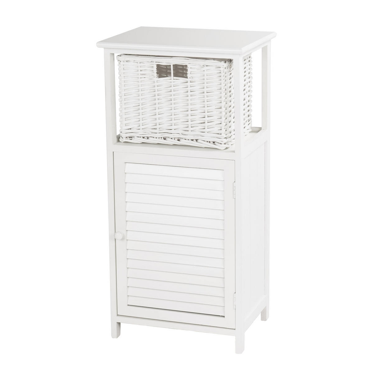 BADSCHRANK Korg Mahagoni Massivholz, 1 Korb naturfarben, weiß - Weiß, Holz (40/83/30cm) - CREEDWOOD