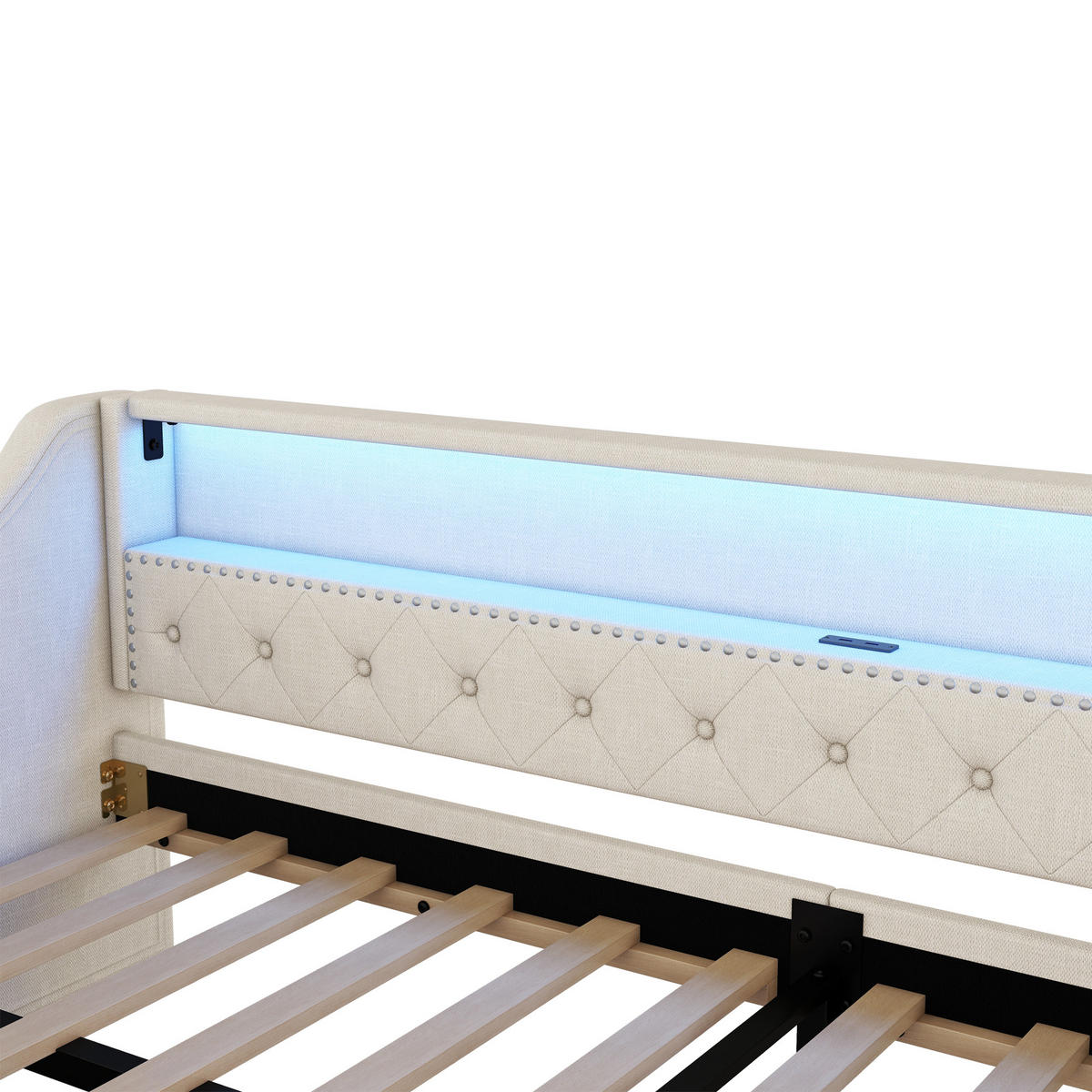 TAGESBETT 90/200 cm DE-04861, mit LED und 2 Schubladen in Beige - Beige, Holzwerkstoff (90/200cm) - ComfortXL