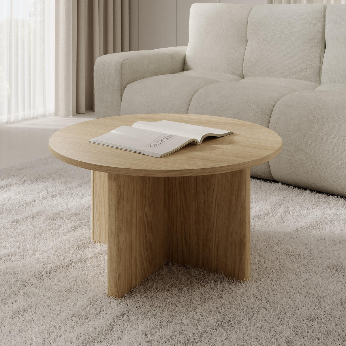 COUCHTISCH VIRONE (Geölte Eiche, Rund, 90 cm) - Eichefarben, Holz/Holzwerkstoff (90/90/49cm) - Ravio