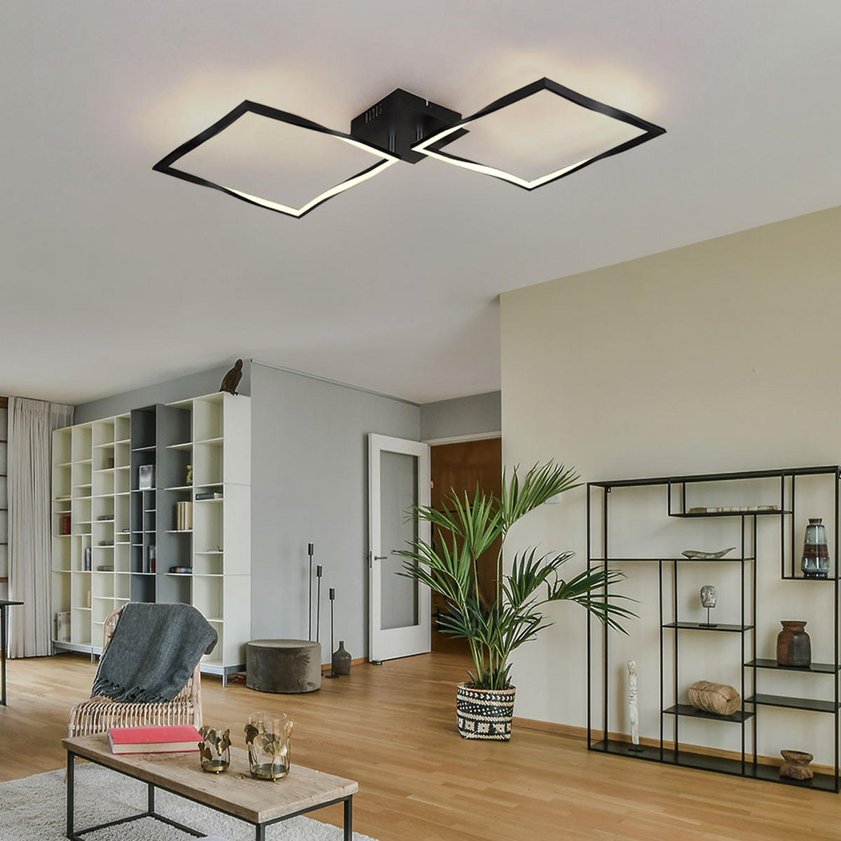 LED DECKENLEUCHTE Metall Schwarz - Schwarz, Metall (86.5/40/8.8cm) - Globo Lighting