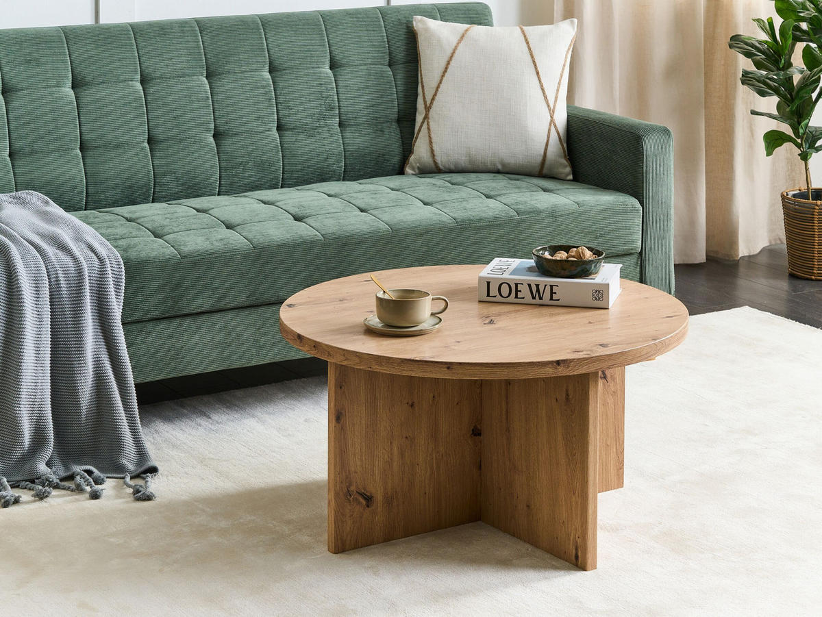 COUCHTISCH hellbraun Holzoptik rund 80 cm Stanton - Hellbraun, Holzwerkstoff (80/80/42cm) - Beliani