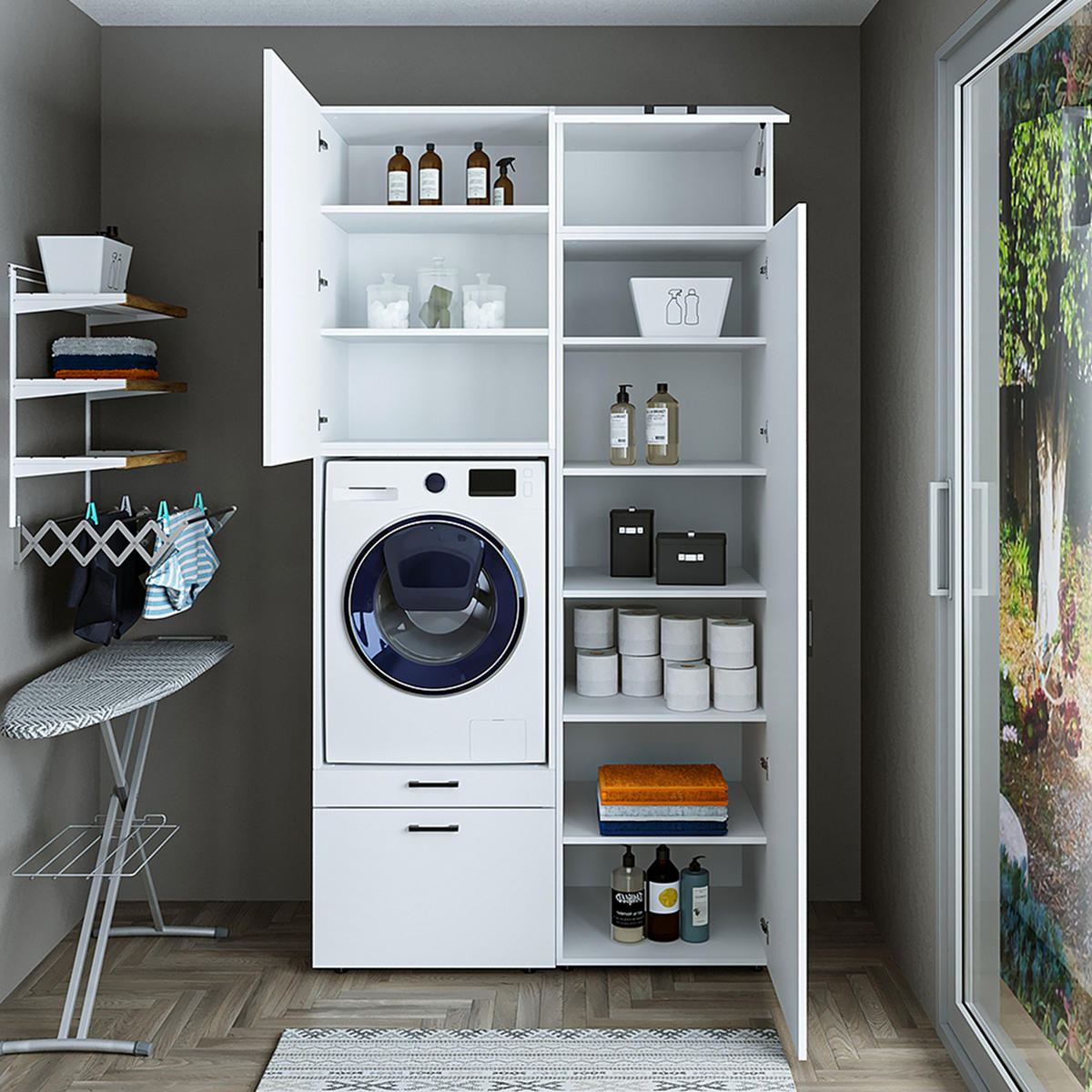 WASCHMASCHINENSCHRANK Serie 2 127cm Breit, 240cm Hoch - Weiß, Holzwerkstoff (127/240/67cm)