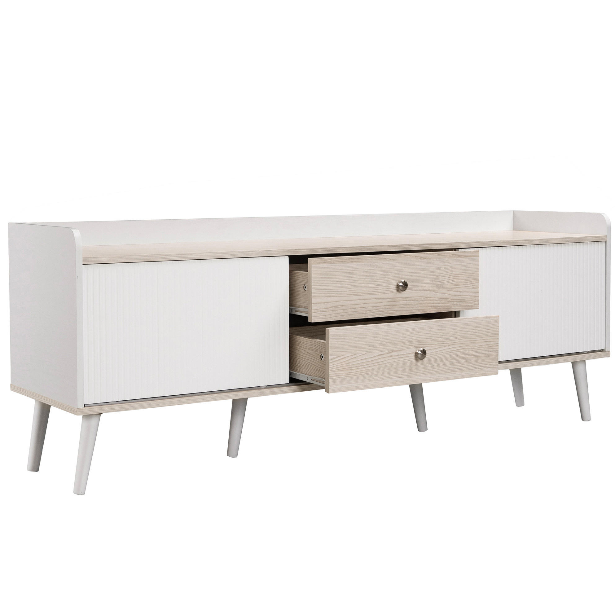 TV-ELEMENT mit 2 Schubladen und Schiebetüren 160 x 40 x 58 cm Weiß/Holzoptik - Weiß, Holzwerkstoff (40/58/160cm) - Beauniv