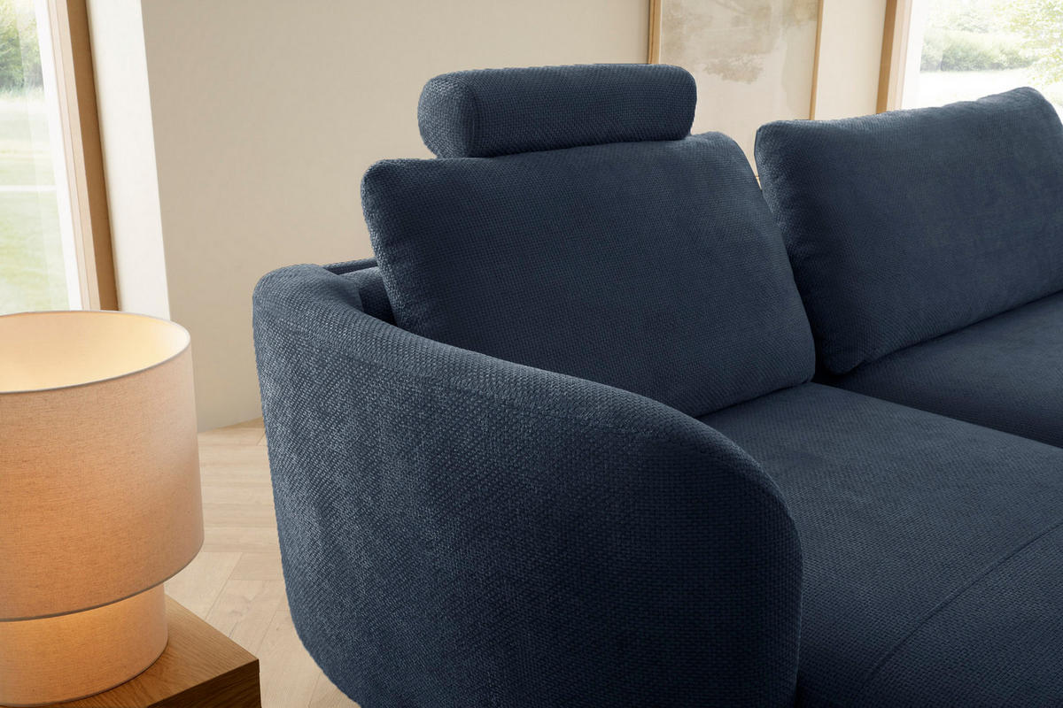ECKSOFA auf Füßen Kendra 260 cm mit Schlaffunktion, Links, Dunkelblau - Dunkelblau, Holz (260/180cm) - Emporius