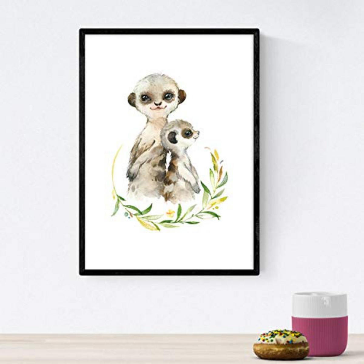 POSTER Set mit 4 Girafa Hipopotamo uricatas und Leon A3 Schwarzer Rahmen - Schwarz, Papier (29.7/3cm) - Nacnic