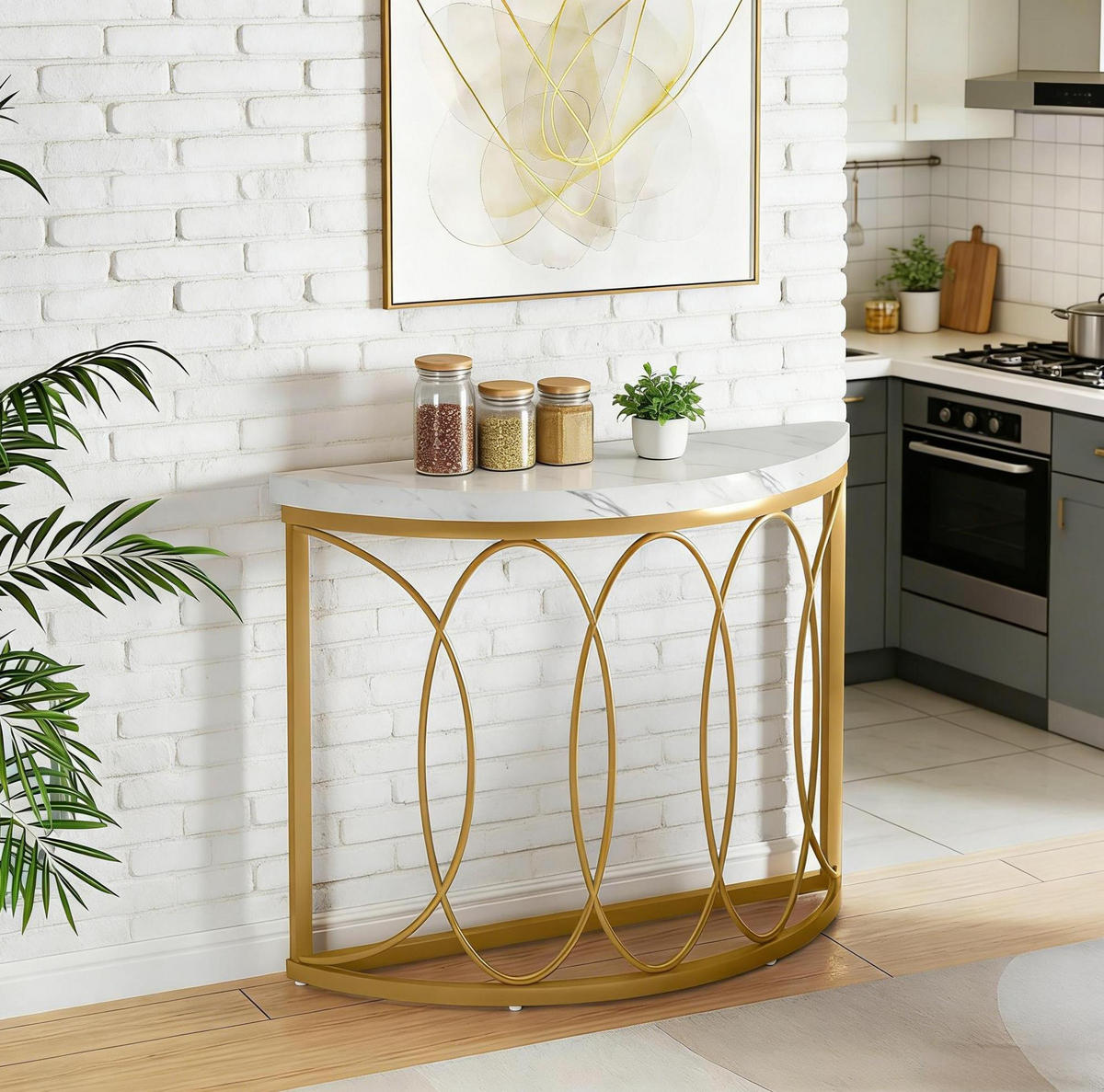 KONSOLENTISCH Halbmond-Design 110 x 35 cm MDF Metall Gold Weiß - Weiß, Metall (110/35/80cm) - Meubliv