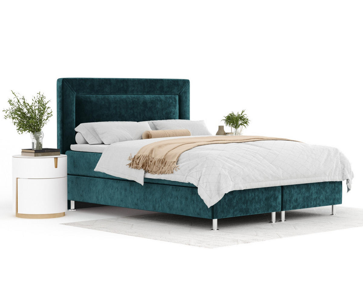 BOXSPRINGBETT Laguno Türkisfarben 160/200 cm mit Latex-Topper - Türkis/Silberfarben, Holz/Holzwerkstoff (160/200cm) - Maison de Reve