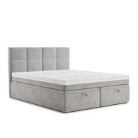 BOXBETT 140/200 cm Umage, in Hellgrau, Matratze, gepolstertes Kopfteil, Bettkasten, H3 = fest - Hellgrau/Schwarz, Holz/Holzwerkstoff (140/200cm) - Maison de Reve