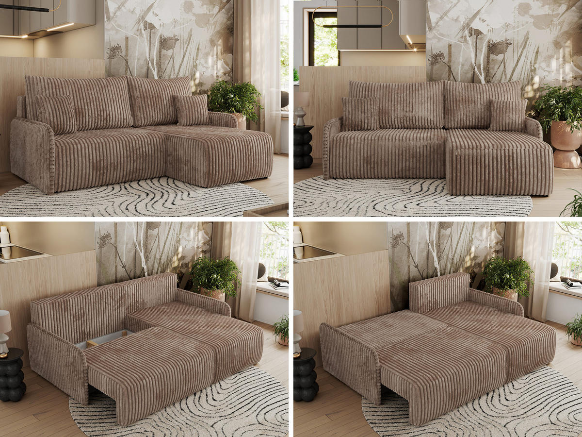 ECKSCHLAFSOFA ARPA L Braun Cord - rechts - Schwarz/Braun, Kunststoff/Textil (150/198cm) - MKS