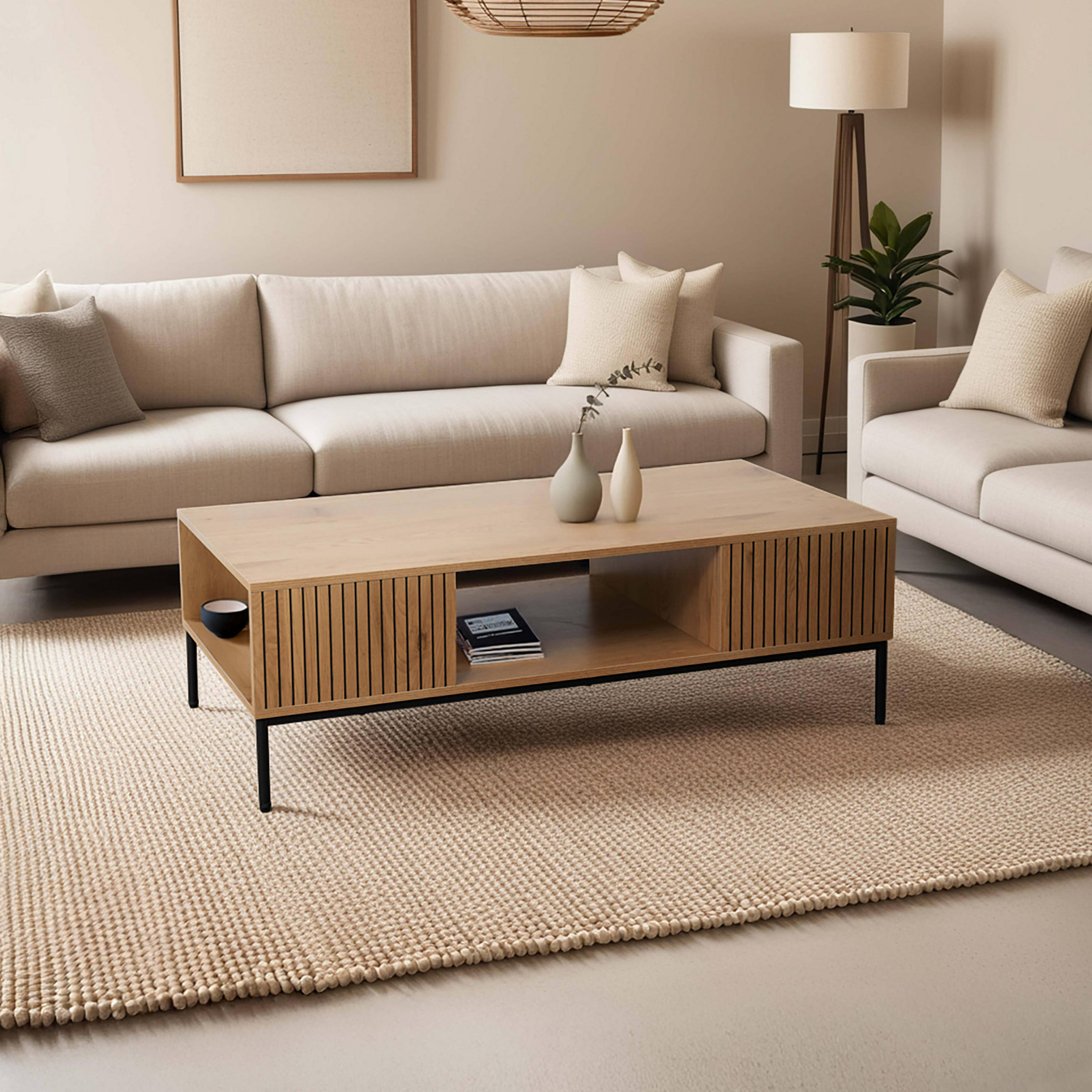 COUCHTISCH, Beigefarbe - Beige, Holz (60/39/120cm) - Oviala