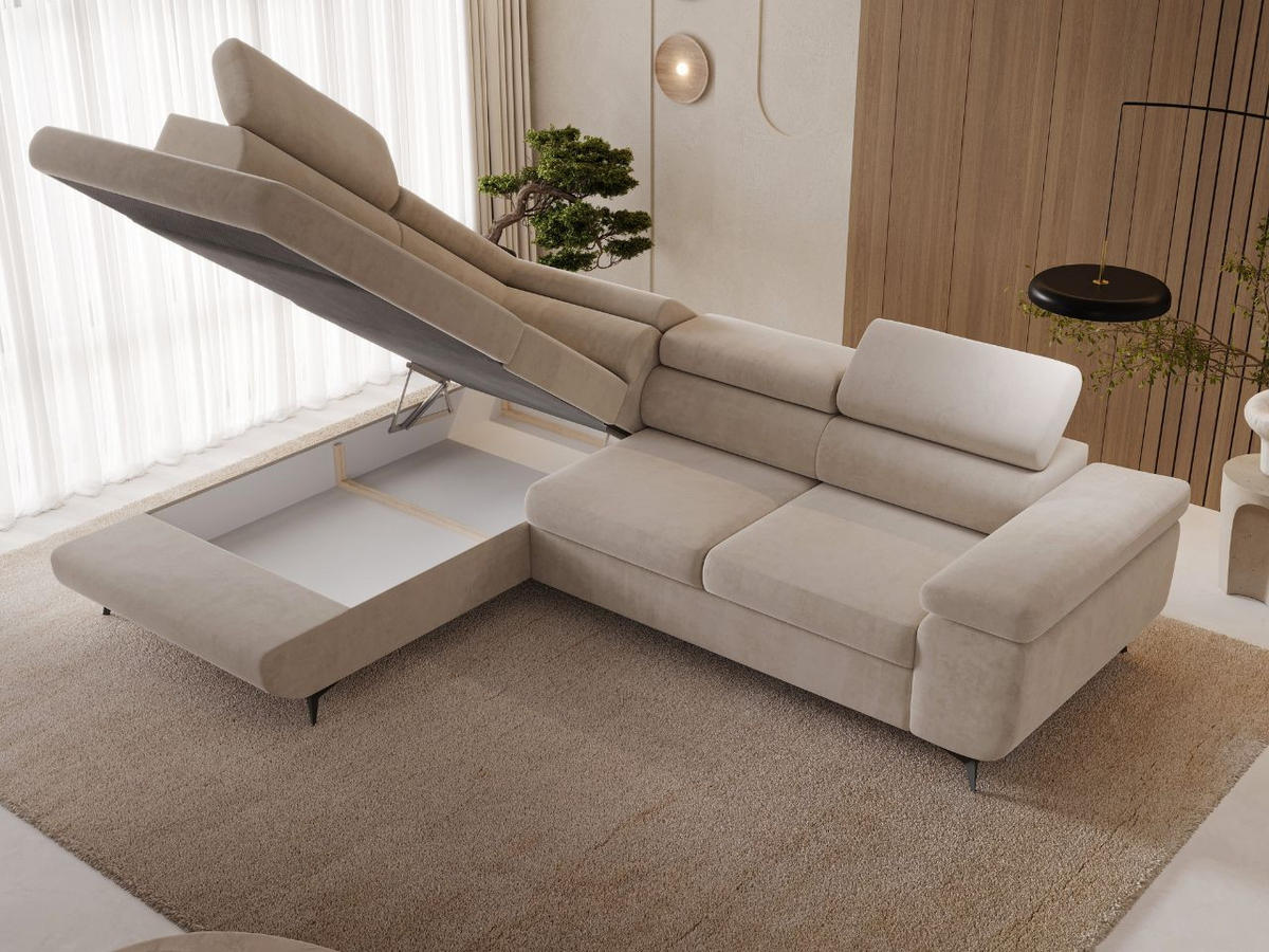 ECKSOFA Argon Beige Rechts - Beige/Schwarz, Holz/Textil (190/255cm) - Graingold