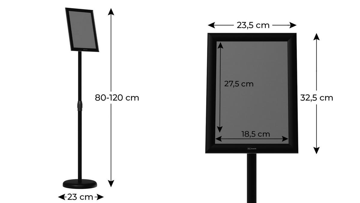 INFORMATIONSSTÄNDER A4, mit schwarzem Aluminiumrahmen - Schwarz, Metall (24/24/108cm) - ALLboards