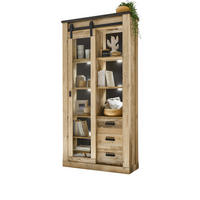 VITRINE Used Wood hell, anthrazit, Vitrinenschrank mit Schiebetür - Anthrazit/Schwarz, Glas/Holzwerkstoff (93/201/38cm) - Furn.Design