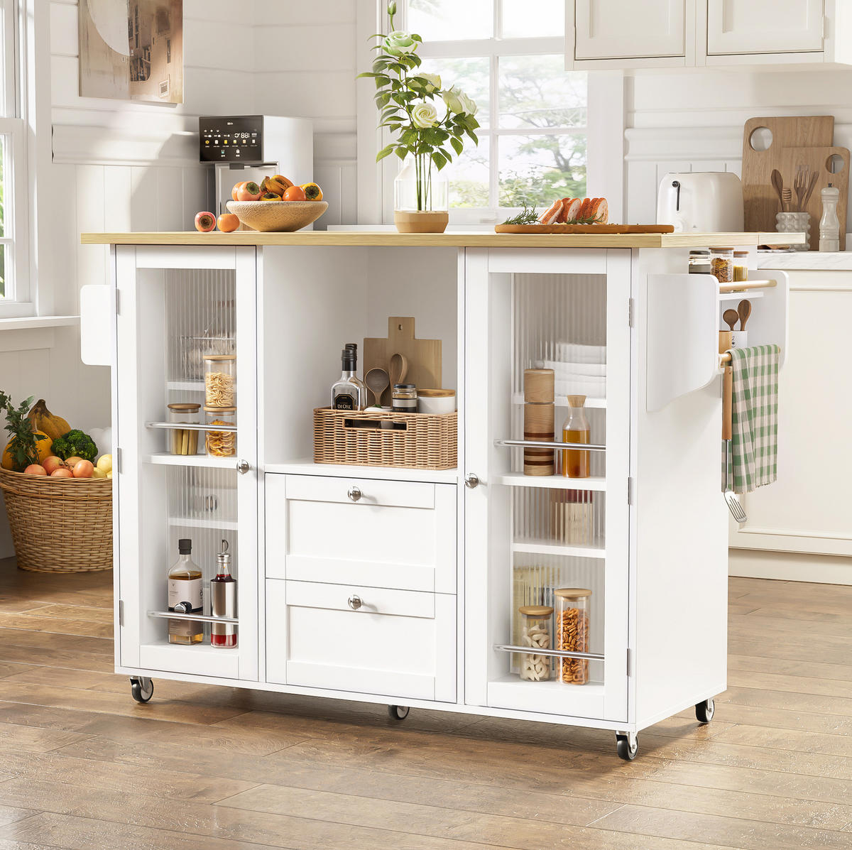 KÜCHENINSEL mit klappbarer Arbeitsplatte 120 x 45/70 x 92 cm Natural White - Naturfarben, Holz (70/92/120cm) - Beauniv