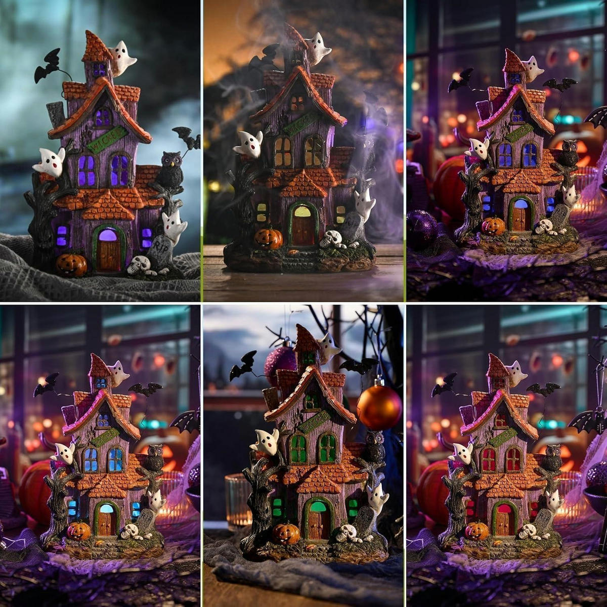 HALLOWEEN Haus mit Farbwechsel-LED 22 cm - Multicolor, Kunststoff (15/5/15cm)