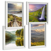 BILDER SET 4er Set - 50x50 cm & 40x60 cm Weißer Rahmen - Berglandschaften Wasserfall - Weiß, Kunststoff (50/50cm) - TULUP