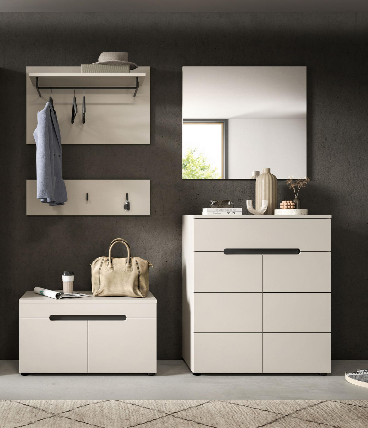 GARDEROBE Nova (B/H/T: ca. 175/190/37 cm) 5 tlg. in Basalt grau/weiß - Kaschmir, Holzwerkstoff (175/190/37cm) - Homes & Jones