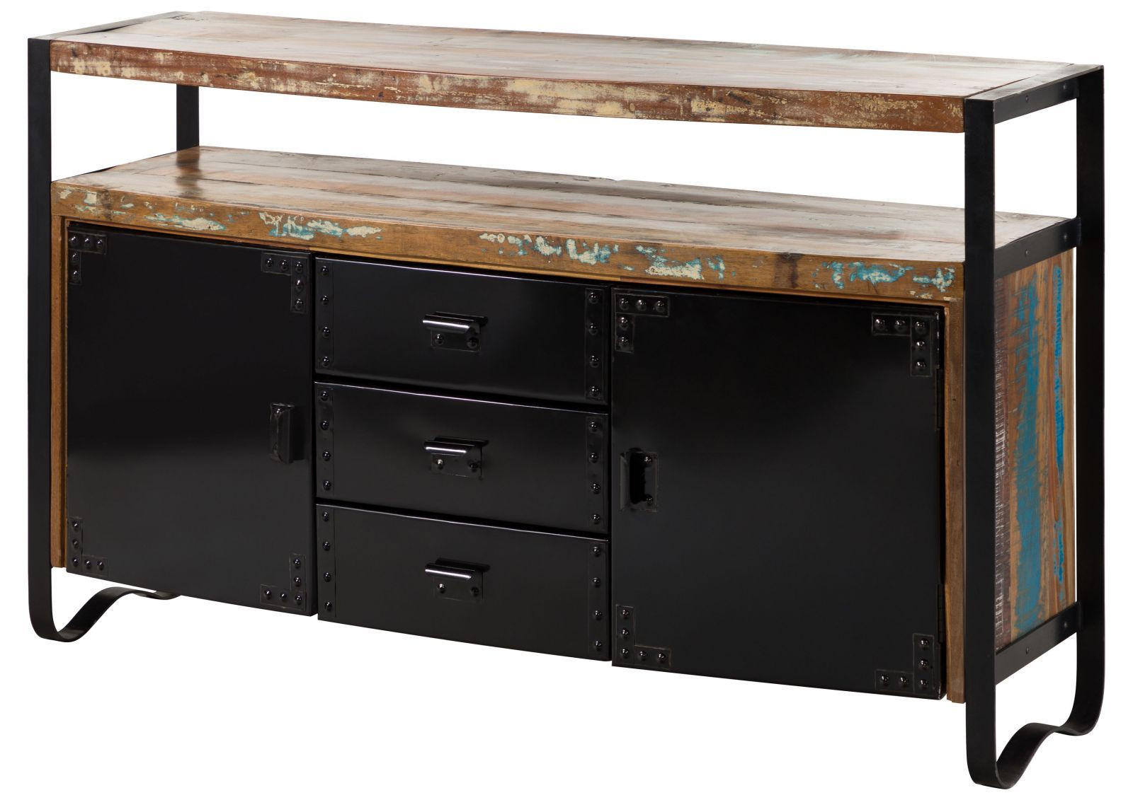 SIDEBOARD Altholz 150x43x90 mehrfarbig lackiert INDUSTRIAL #06 - Multicolor, Holz (150/90/43cm) - Massivmoebel24