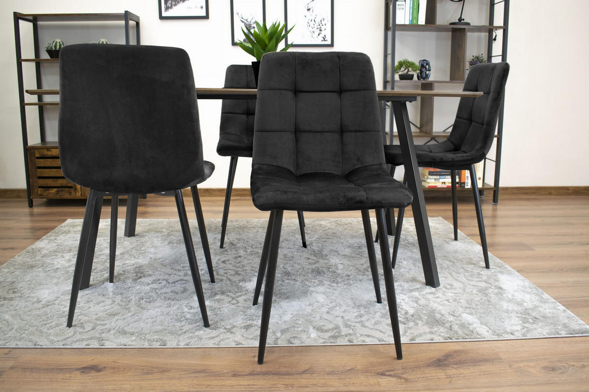 STUHL CETARA 1 Stück, Schwarz, mit Samtstoff gepolstert - Schwarz, Textil/Metall (45/87/51cm) - Komodee