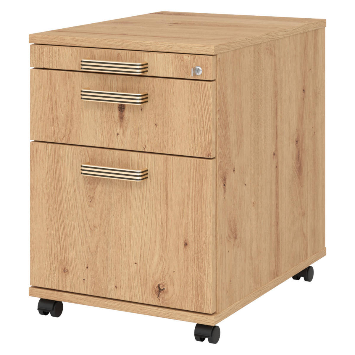 ROLLCONTAINER - mit Hängeregistratur 58/42,8/59 cm in Wildeiche Streifengriff (Kunststoff) - Wildeiche, Holzwerkstoff (42.8/59/58cm) - bümö