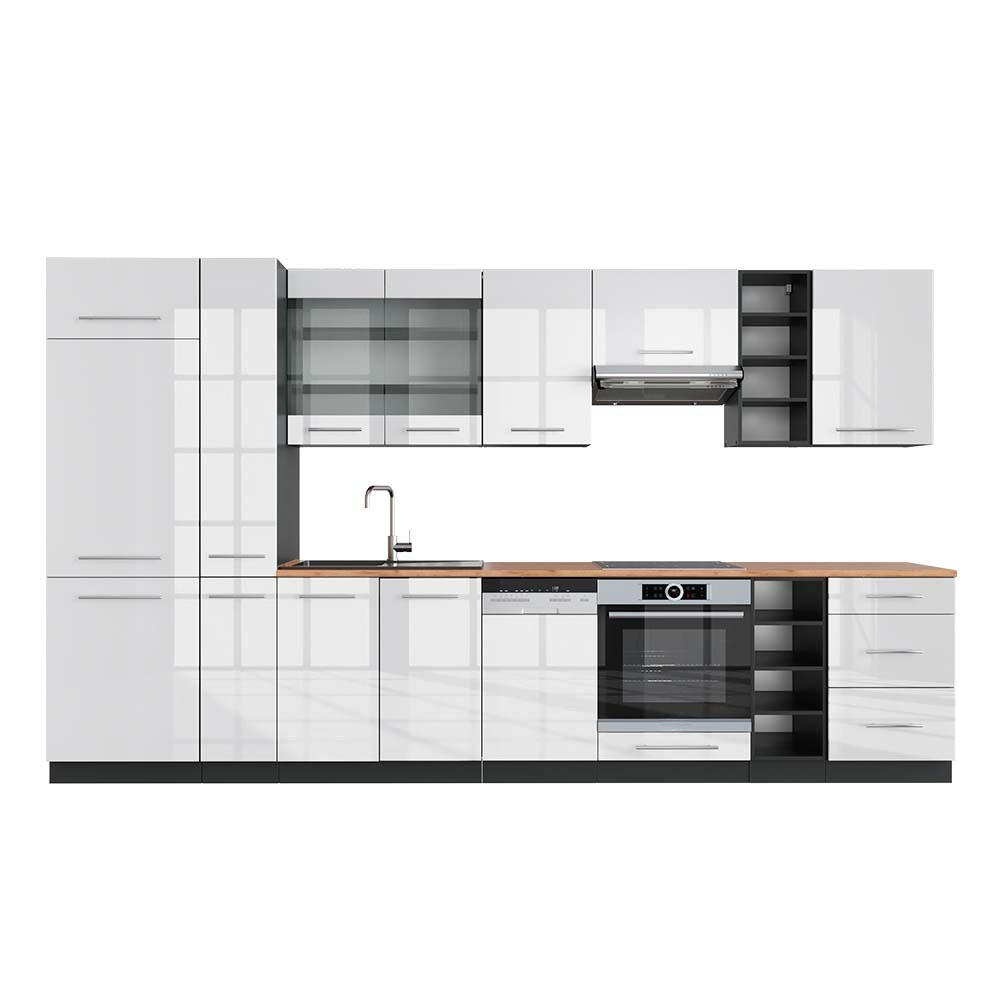 KUHINJSKI BLOK Fame-Line Bela barva visokega sijaja/antracit 355 cm , DP Hrast - bela/visoki sijaj, leseni material (355/206.8/60cm) - Vicco