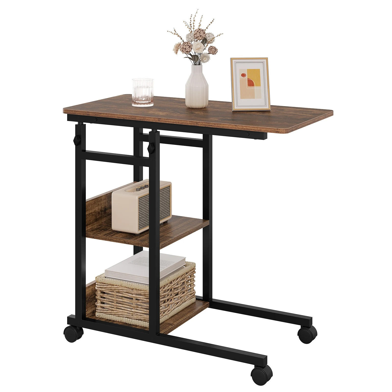 BEISTELLTISCH, C-Form, Braun, höhenverstellbar, mit Rollen - Braun, Holzwerkstoff (40/80/76cm) - Kaket