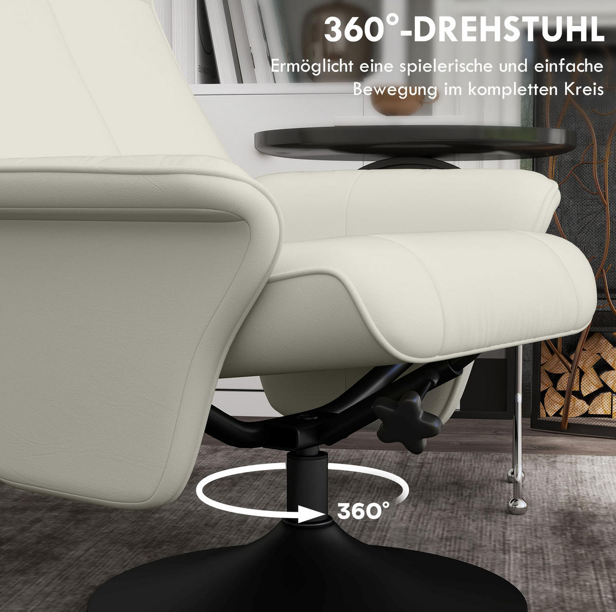 RELAXSESSEL 69/71/104 cm mit Hocker und 360°-Drehfunktion - Creme, Textil (71/104/69cm) - BEAOK