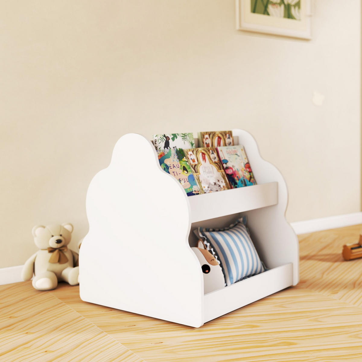 KINDERREGAL DE-09564 2-stöckig mit 4 Regalen & Rollen Weiß - Weiß, Holzwerkstoff (54/56/50cm) - ComfortXL