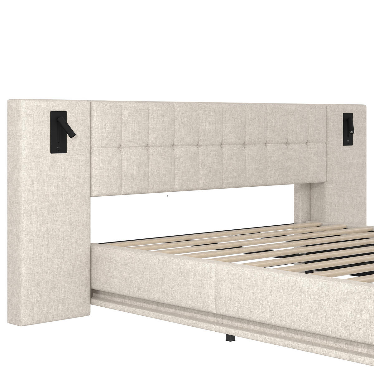 POLSTERBETT 180/200 cm in Beige Leinen mit LED, Spot und USB Design - Beige, Holzwerkstoff/Textil (180/200cm) - STILVORA