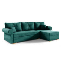 ECKSOFA LION, L-Form mit Schlaffunktion und Bettkasten, Grün, Veloursstoff, rechts - Grün, Textil (238/85cm) - Sepro Meble