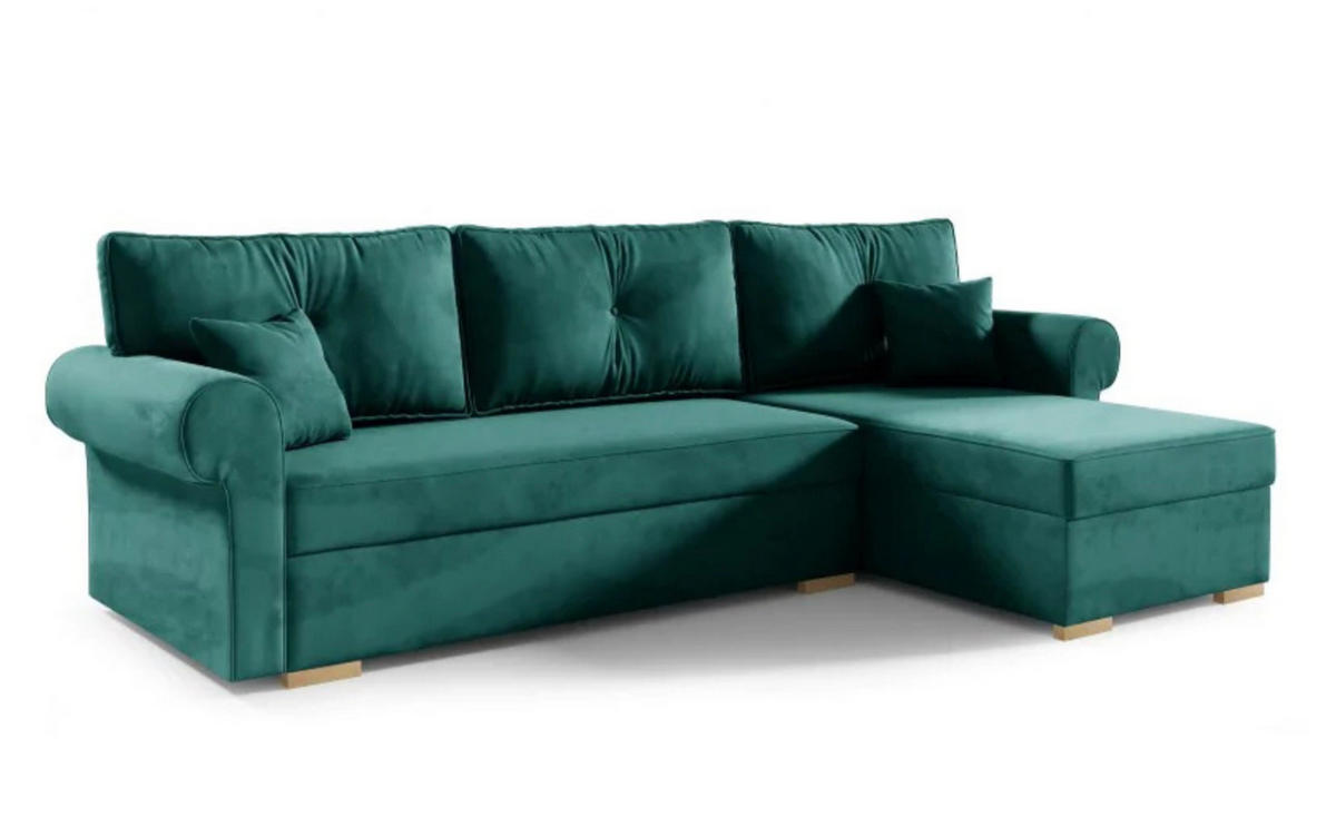 ECKSOFA LION, L-Form mit Schlaffunktion und Bettkasten, Grün, Veloursstoff, rechts - Grün, Textil (238/85cm) - Sepro Meble