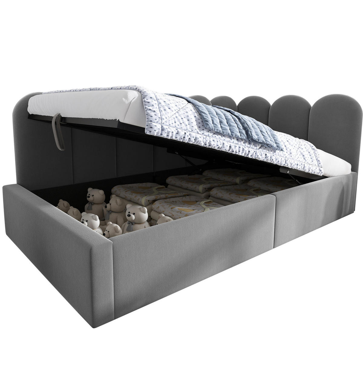 TAGESBETT 90/200 cm Grau mit hydraulischem Stauraum - Grau, Textil (90/200cm) - OKWISH