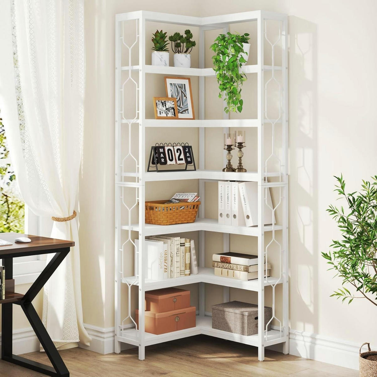 BÜCHERREGAL Eckregal 7-stöckig Weiß - Weiß, Metall (60/200/60cm)