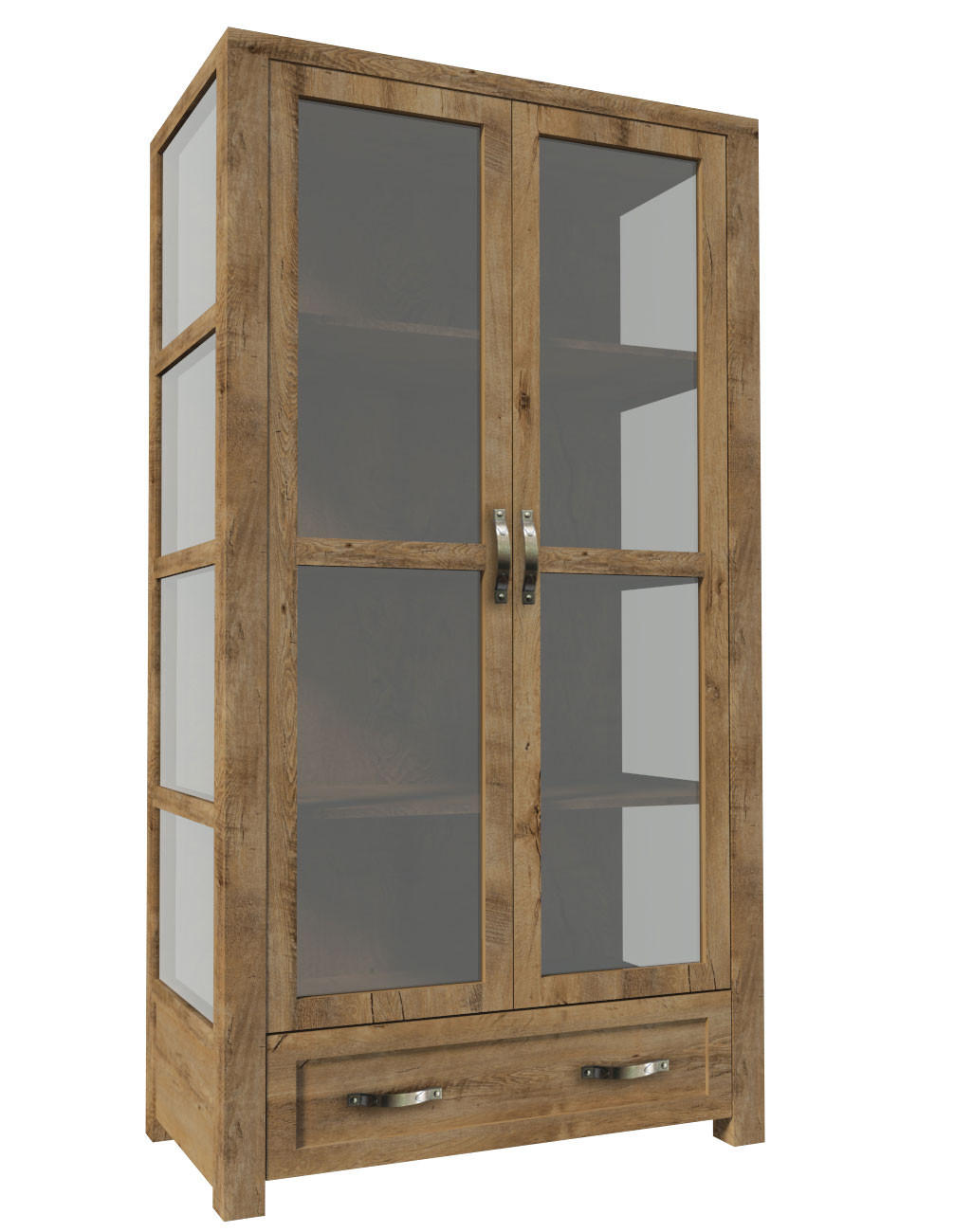 GLASVITRINE Nevada Eiche Lefkas 100 / 44 / 186cm - Eichefarben, Glas/Holz (100/186/44cm) - Feldmann-Wohnen