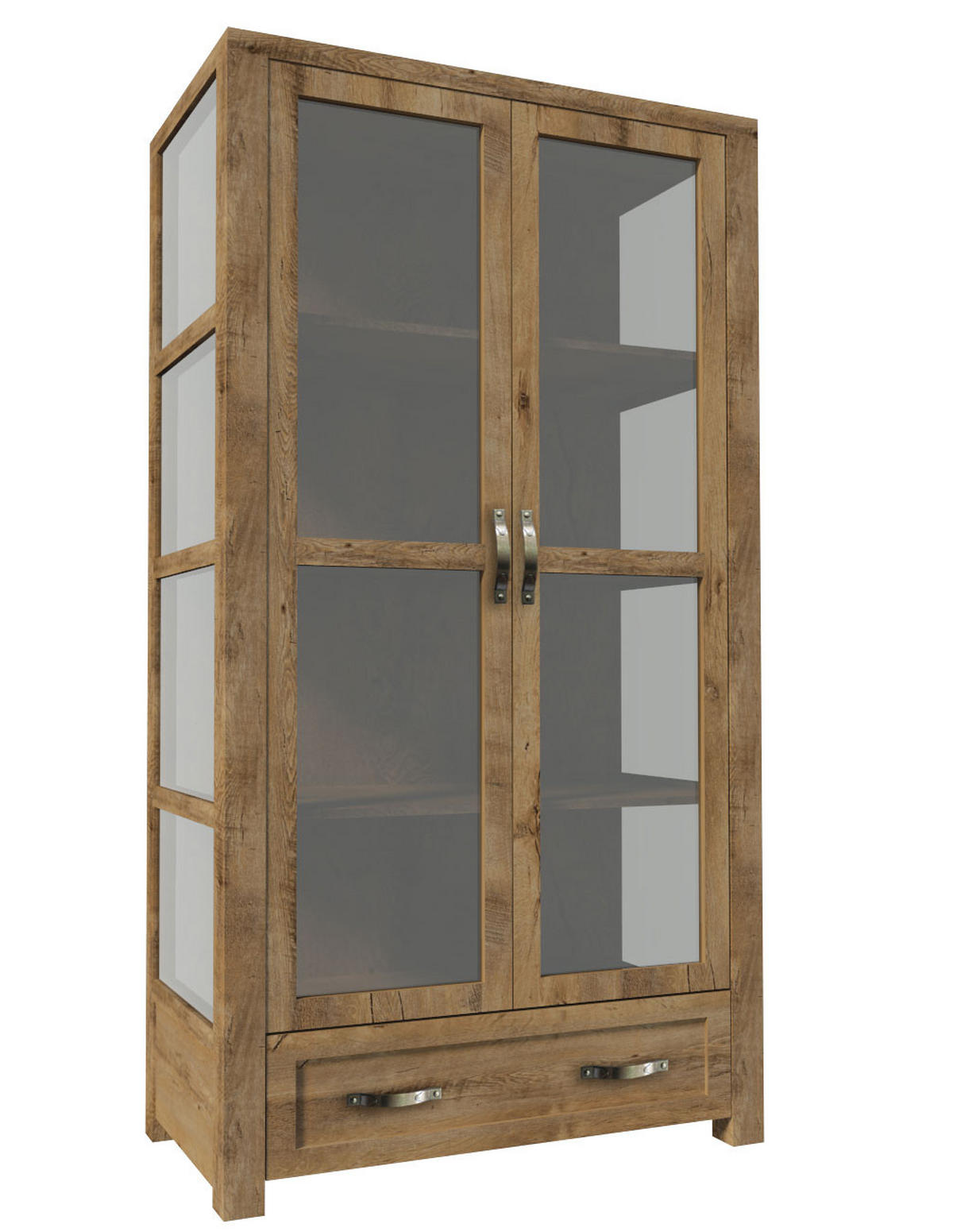 GLASVITRINE Nevada Eiche Lefkas 100 / 44 / 186cm - Eichefarben, Glas/Holz (100/186/44cm) - Feldmann-Wohnen