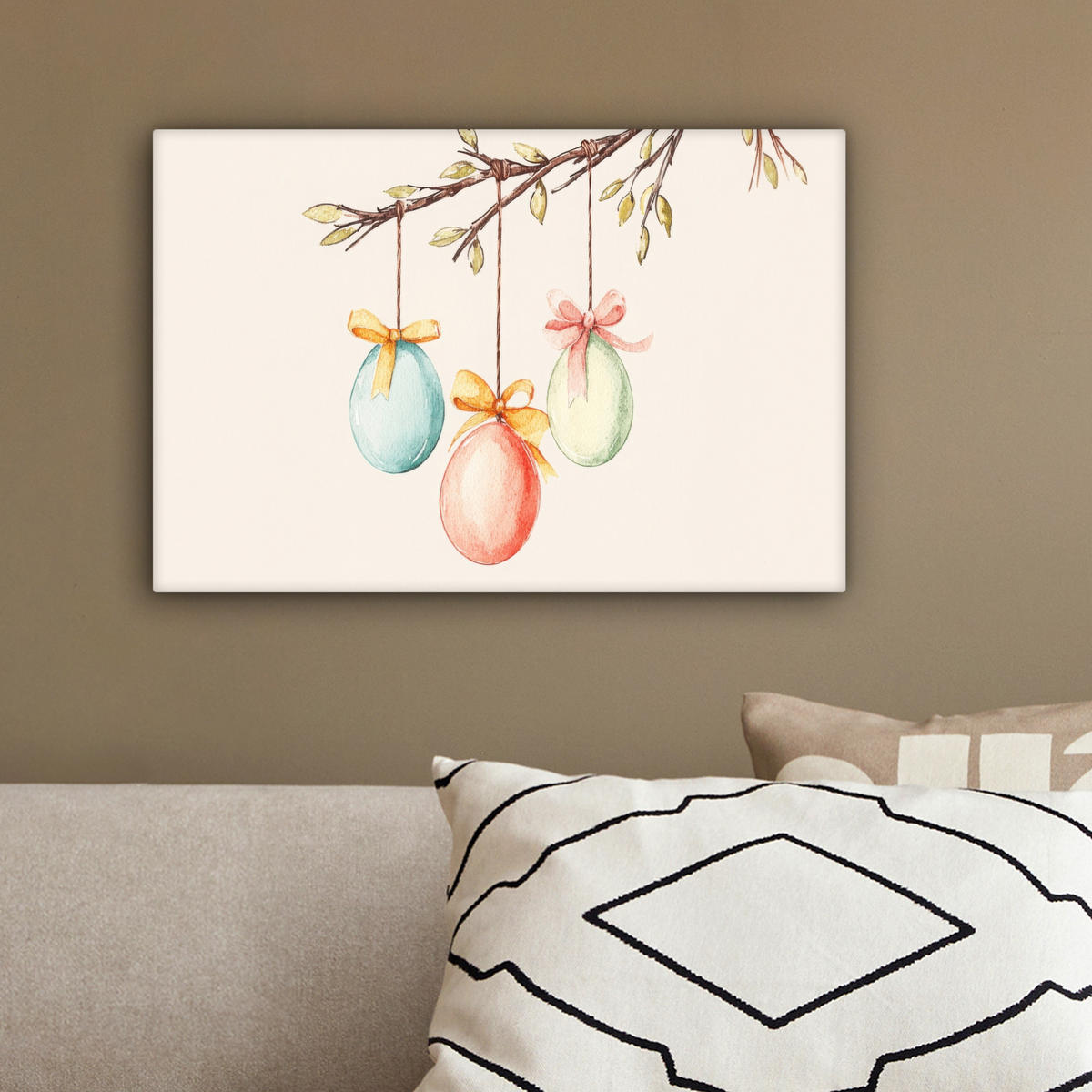 LEINWANDBILD Osterkuchen - Schleife - Eier Deko Schlafzimmer 30x20 cm - Creme, Textil (30/20cm) - MuchoWow