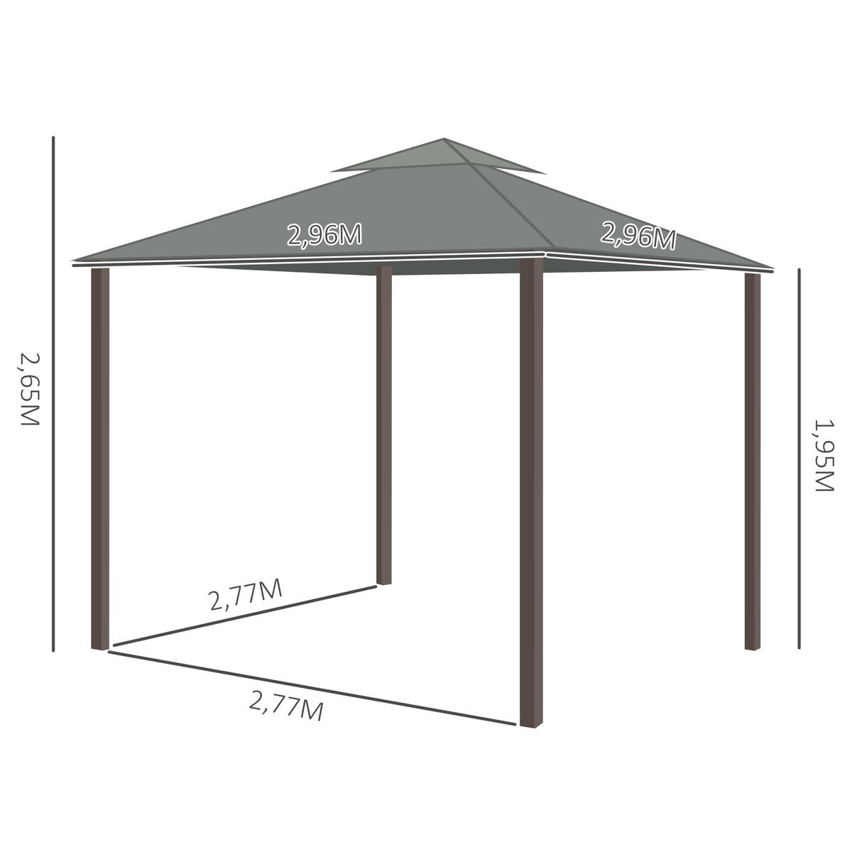 PAVILLON DE-12697 300/300 cm Doppeldach mit 4 Vorhängen und 4 Moskitonetzen Dunkelgrau - Dunkelgrau, Metall (296/265/296cm) - ComfortXL