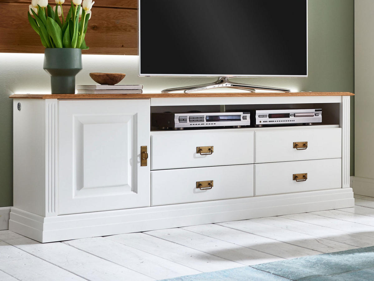 TV-LOWBOARD Novara - Weiß/Braun, Holz (178/67/45cm) - Casamia Massive Möbel