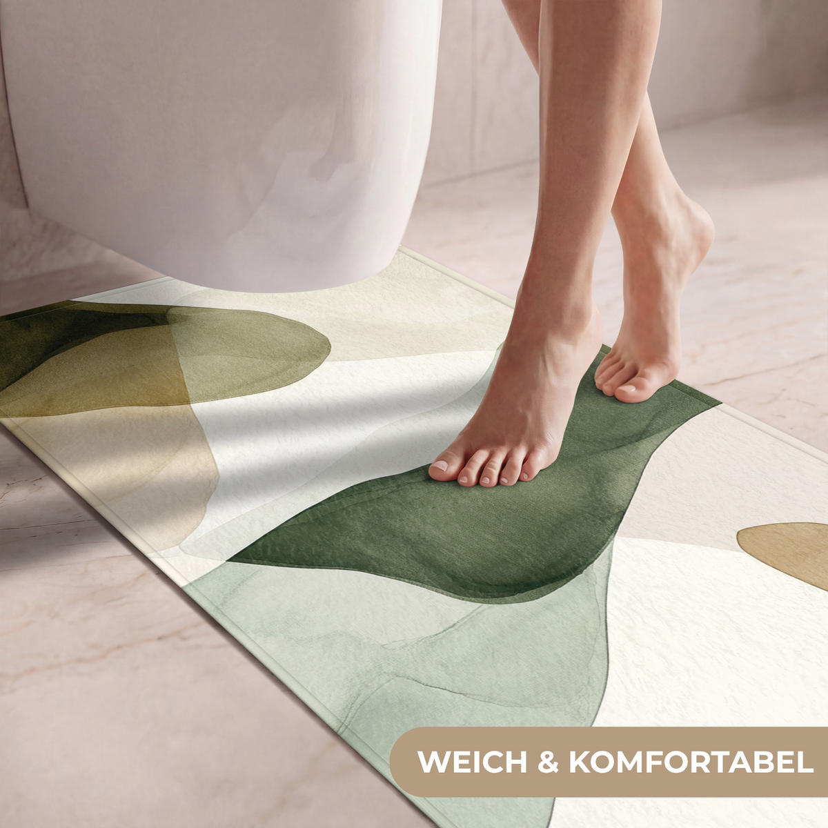 WC-VORLEGER Japandi - Abstrakt - Grün Toilettenvorleger 60x120 cm - Grün, Kunststoff/Textil (60/1cm) - OnlyWow